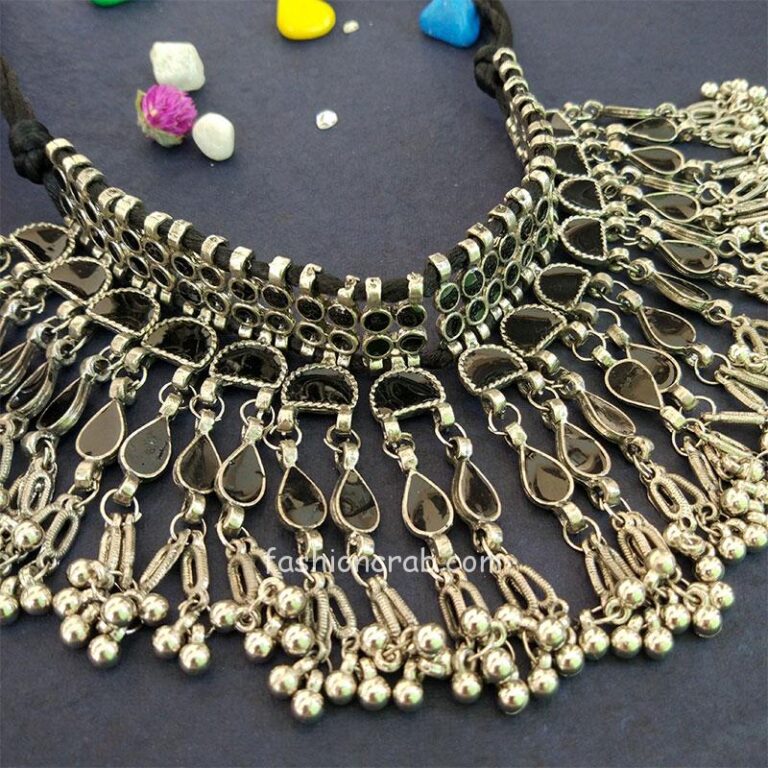 Black Oxidised Choker Set for Saree