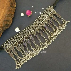 Blue Oxidised Choker Set for Saree