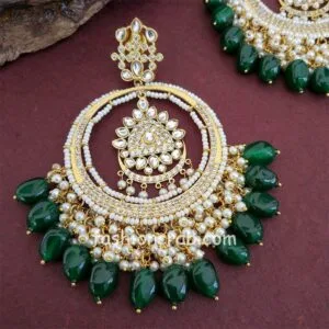 Green Pearl American Diamond Chandbali Earrings