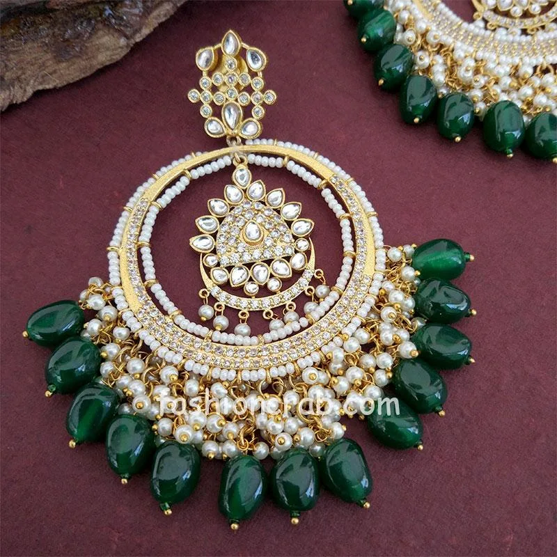 Green Pearl American Diamond Chandbali Earrings