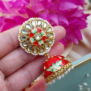 Hand Painted Meenakari Red Jhumka