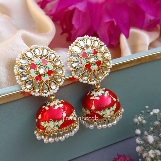 Hand Painted Meenakari Red Jhumka Hand Painted Meenakari Red Jhumka