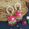 Pink Enamel Peacock Jhumka Earrings