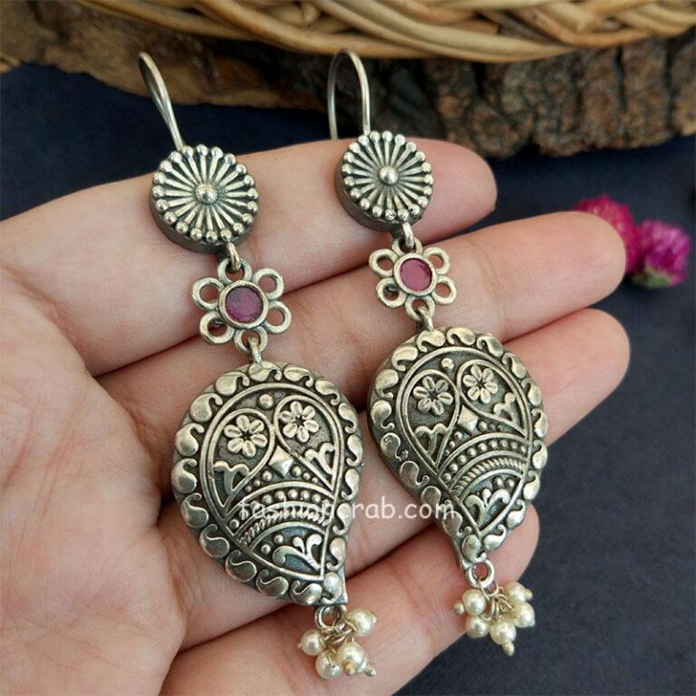Pink Stone Silver Look Alike Earrings