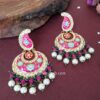 Rani Pink Meena Kundan Chandbali Earring for Festival