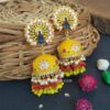 Yellow Enamel Peacock Jhumka Earrings