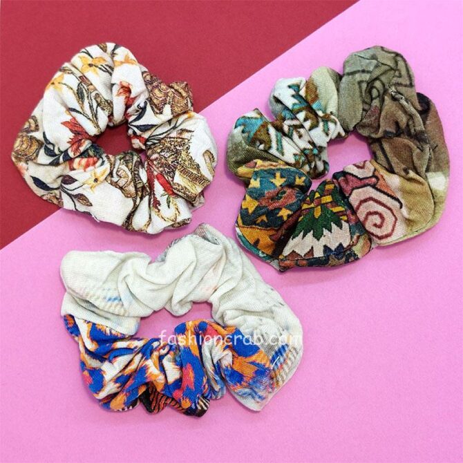 Multicolor Hair Scrunchies for Girls - Set of 3-01 Multicolor Hair Scrunchies for Girls - Set of 3