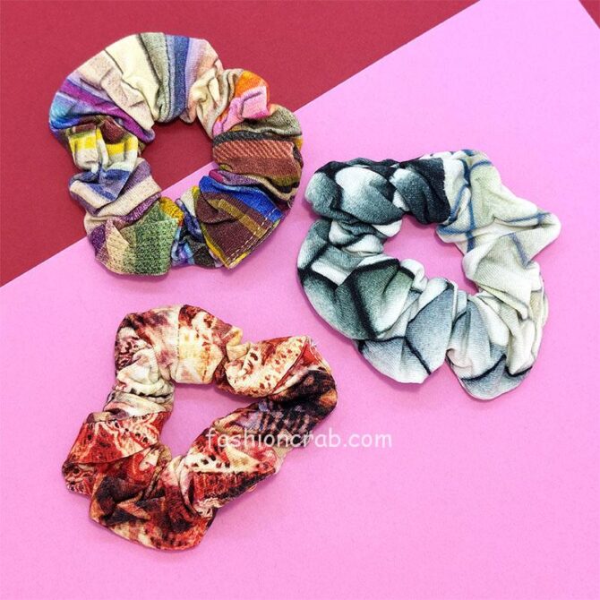 Multicolor Hair Scrunchies for Girls - Set of 3 Multicolor Hair Scrunchies for Girls - Set of 3
