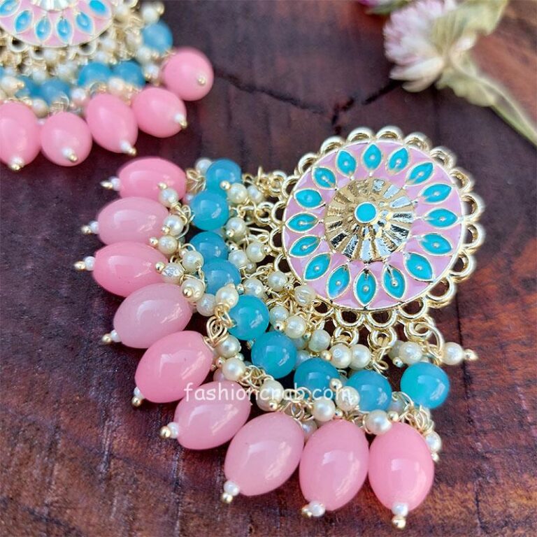 Small Pink Pearl Chandbali Earrings for Girls