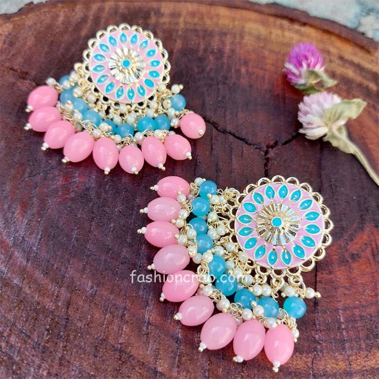 Small Pink Pearl Chandbali Earrings for Girls