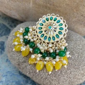 Small Yellow Pearl Chandbali Earrings for Girls