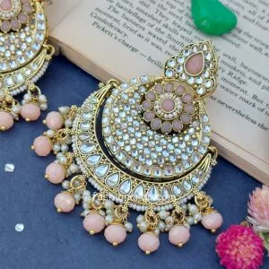 Ethnic Traditional Peach Kundan Chandbalis