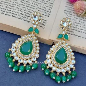 Floral Green Pearl Chandbali Earring