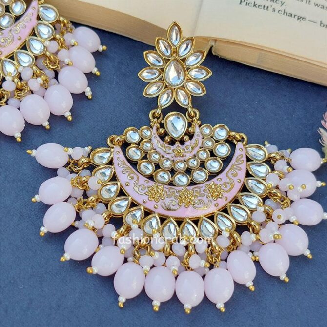 Floral Wedding Baby Pink Chandbali Earrings for Girls