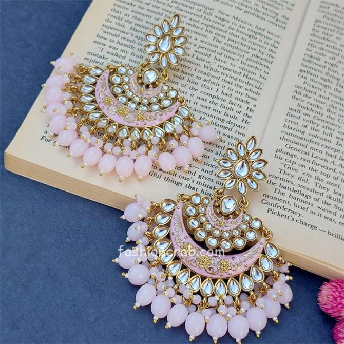Floral Wedding Baby Pink Chandbali Earrings for Girls Floral Wedding Baby Pink Chandbali Earrings for Girls