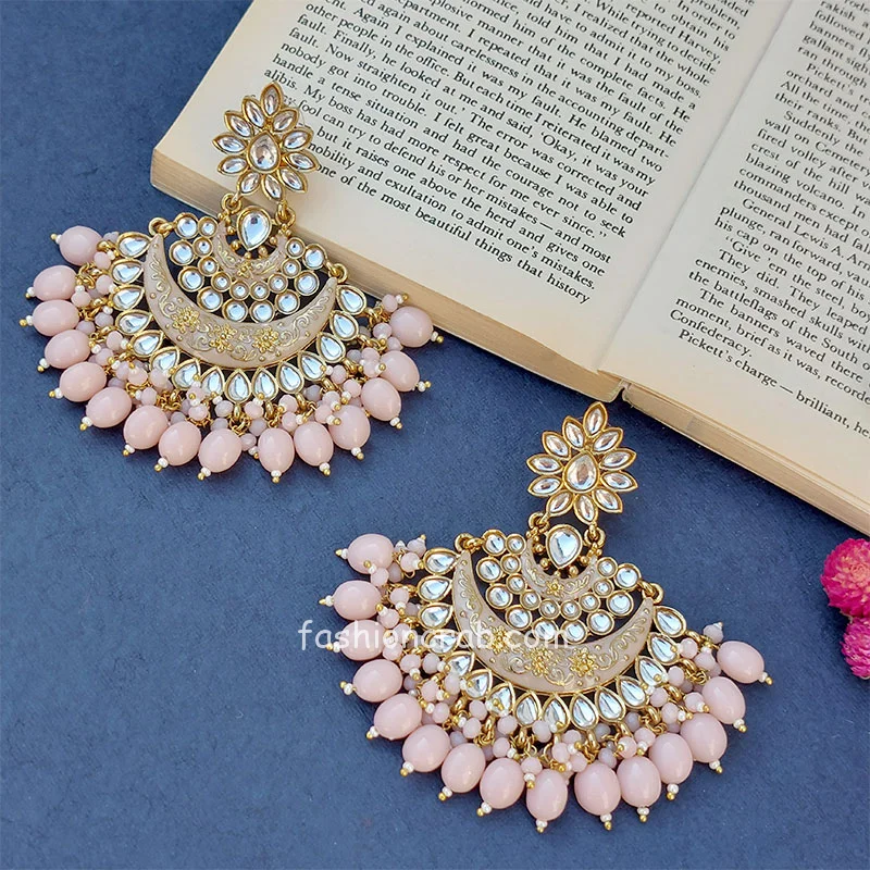 Floral Wedding Peach Chandbali Earrings for Girls