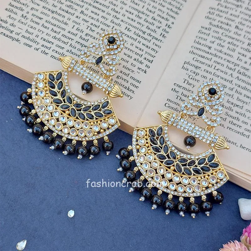 Gold Tone Black Pearl Chandbali Earring