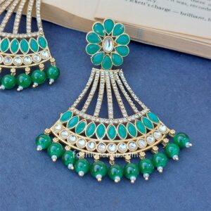 Gold Tone Green Pearl Chandbali Earring