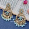 Gold Tone Kundan & Blue Pearls Wedding Chandbali Earring