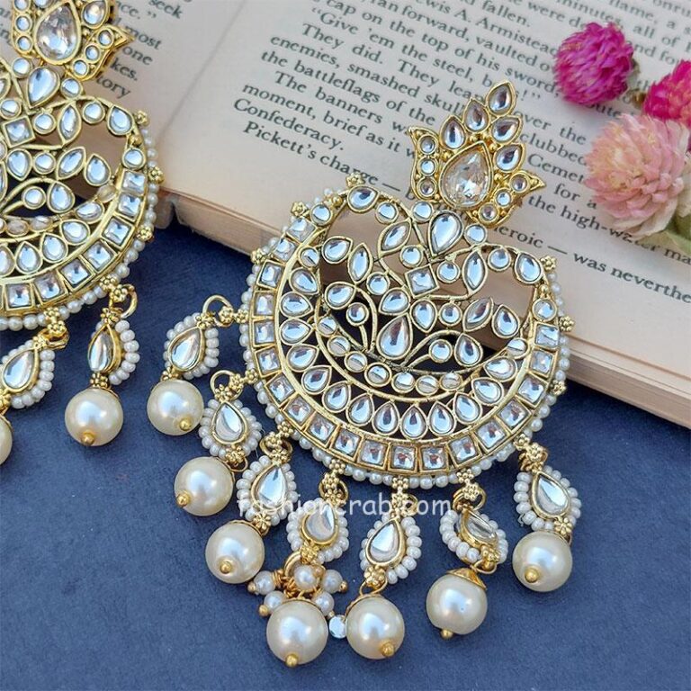 Gold Tone Pearls Kundan Chandbali Earring