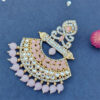 Gold Tone Pink Pearl Chandbali Earring-01 Gold Tone Pink Pearl Chandbali Earring