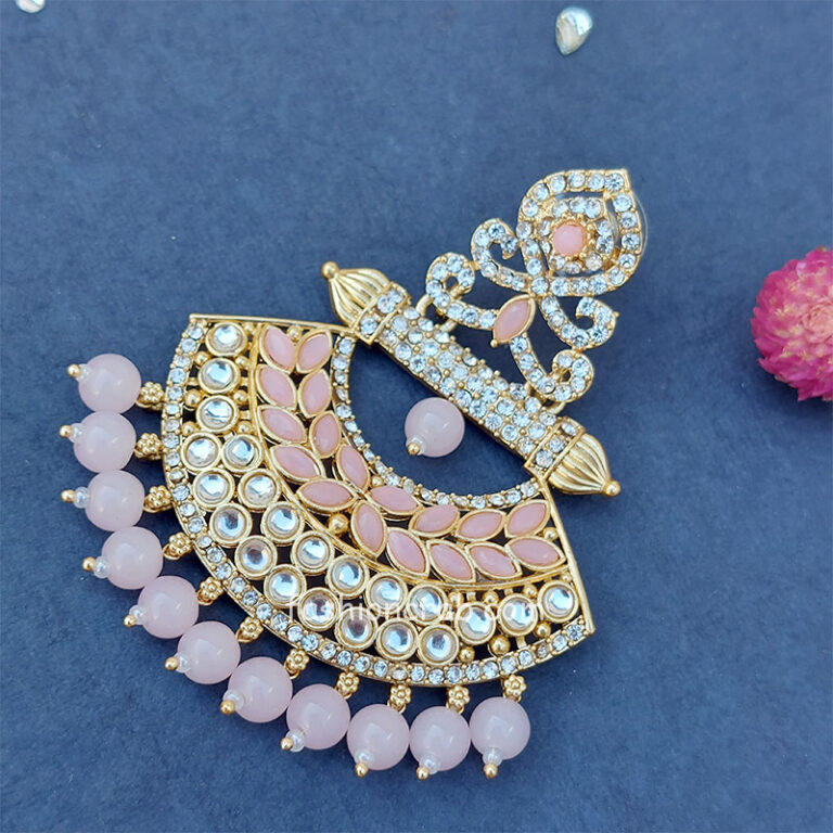Gold Tone Pink Pearl Chandbali Earring