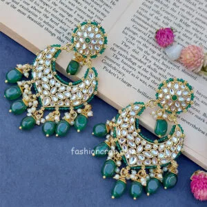 Green Color Beautiful Chandbali Antique Kundan Earrings