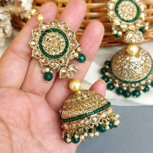 Karisma Green Jhumka with Tikka Set