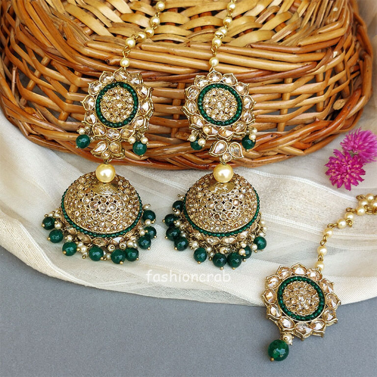Karisma Green Jhumka with Tikka Set