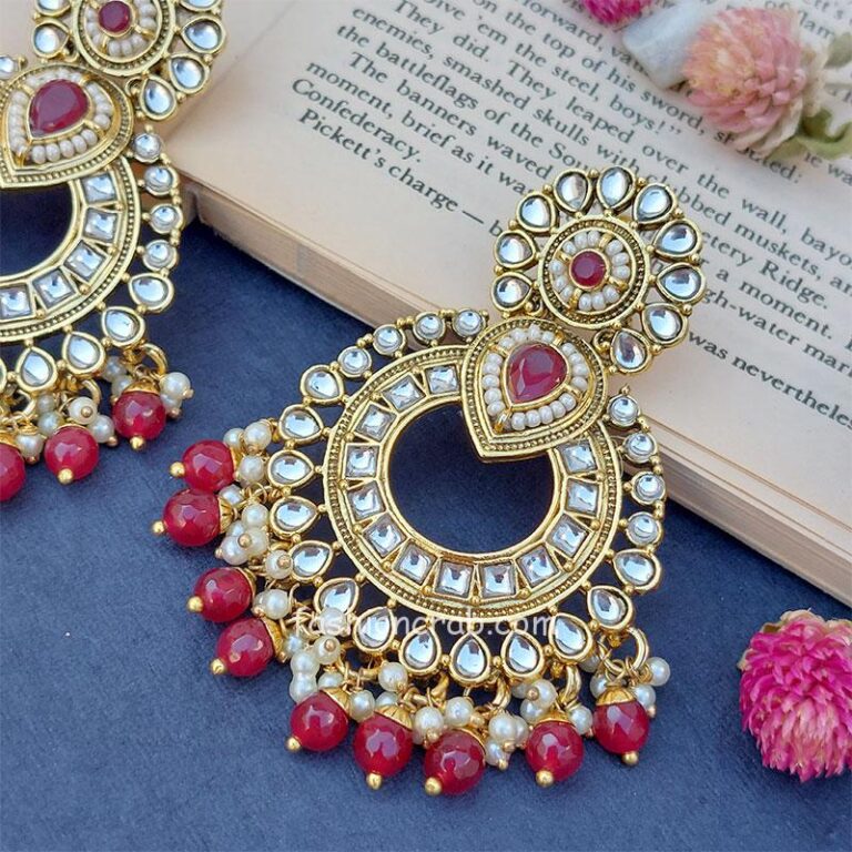 Maroon Color Chandbali Antique Kundan Earrings