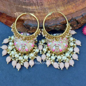 Peach Pearl Big Hoop Jhumka Earring
