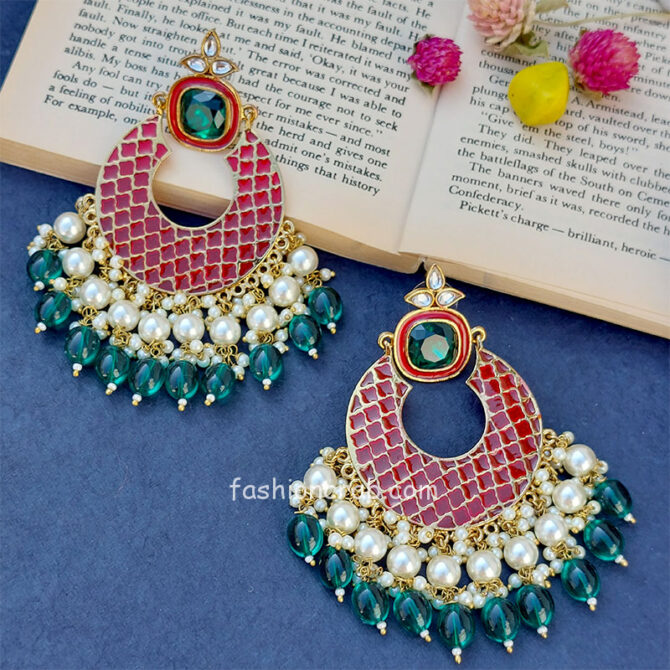 Pink & Green Lightweight Wedding Chandbalis Pink & Green Lightweight Wedding Chandbalis