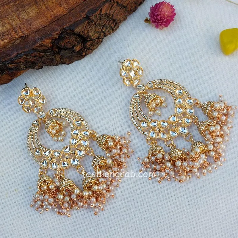 Rose Gold Toned Chandelier Earrings for Saree
