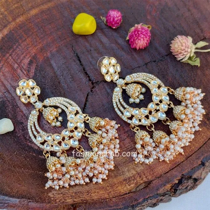 Rose Gold Toned Chandelier Earrings for Saree Rose Gold Toned Chandelier Earrings for Saree