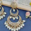 White Pearl Designer Kundan Chandbali Earrings for Palazzo Suit