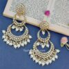 White Pearl Designer Kundan Chandbali Earrings for Palazzo Suit