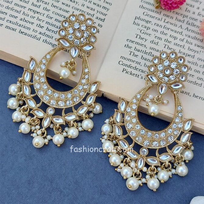 White Pearls Handcrafted Designer Chandbali Earrings White Pearls Handcrafted Designer Chandbali Earrings