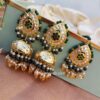 Dark Green Pearl Punjabi Necklace Set for Bride