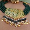 Dark Green Pearl Punjabi Necklace Set for Bride