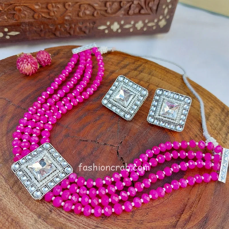 DREAMJWELL - Beautiful Multi Layer Pink Beads Designer Necklace Set DJ –  dreamjwell