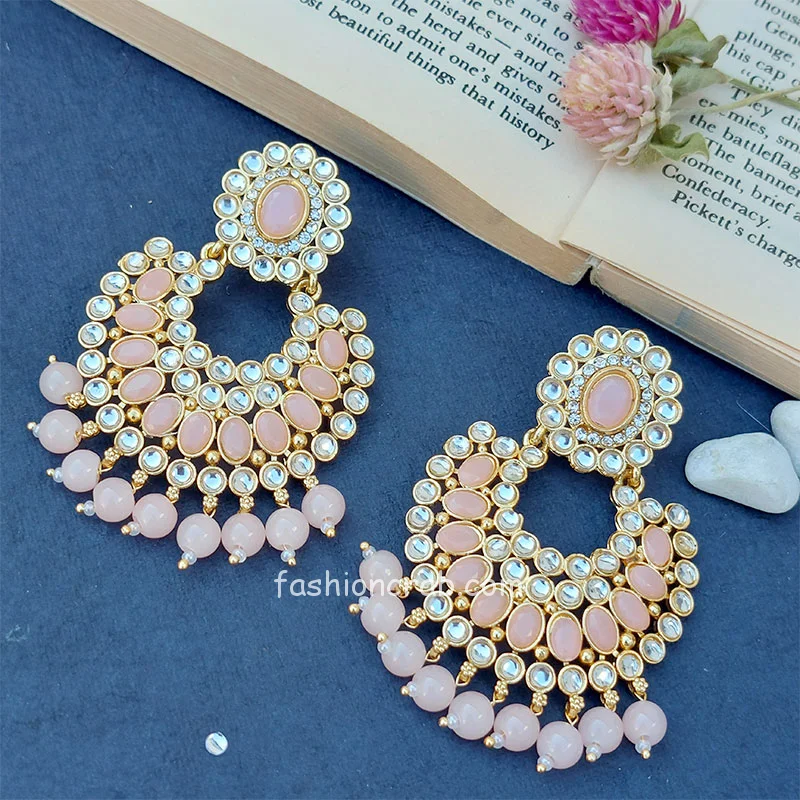 Gold Tone Traditional Pink Earring