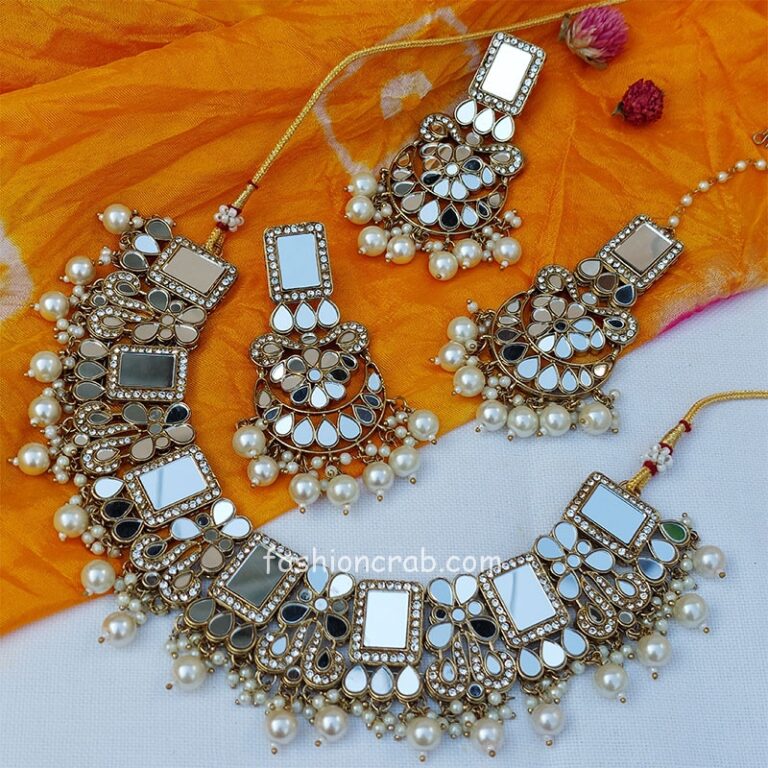 Handcrafted Mirror Choker Necklace Set
