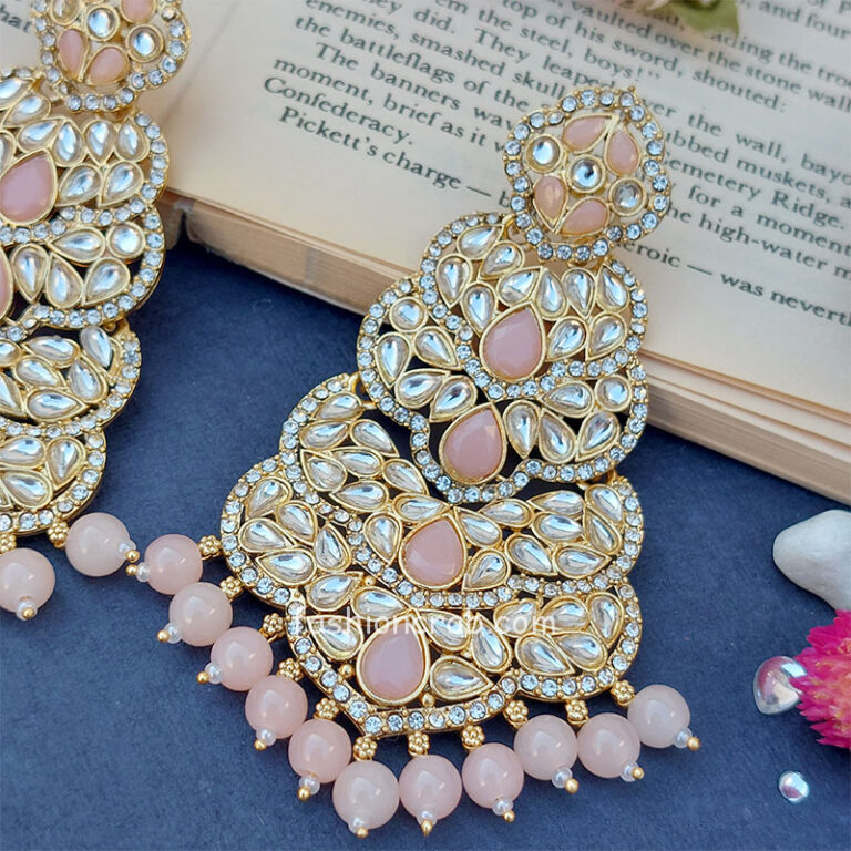 Light Weight Peach Colour Wedding Earrings