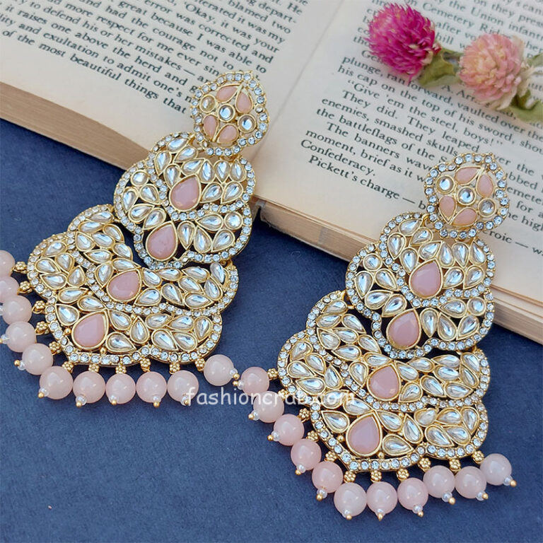 Light Weight Peach Colour Wedding Earrings