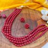 Maroon Colour Layered Pearl Choker with Earrings