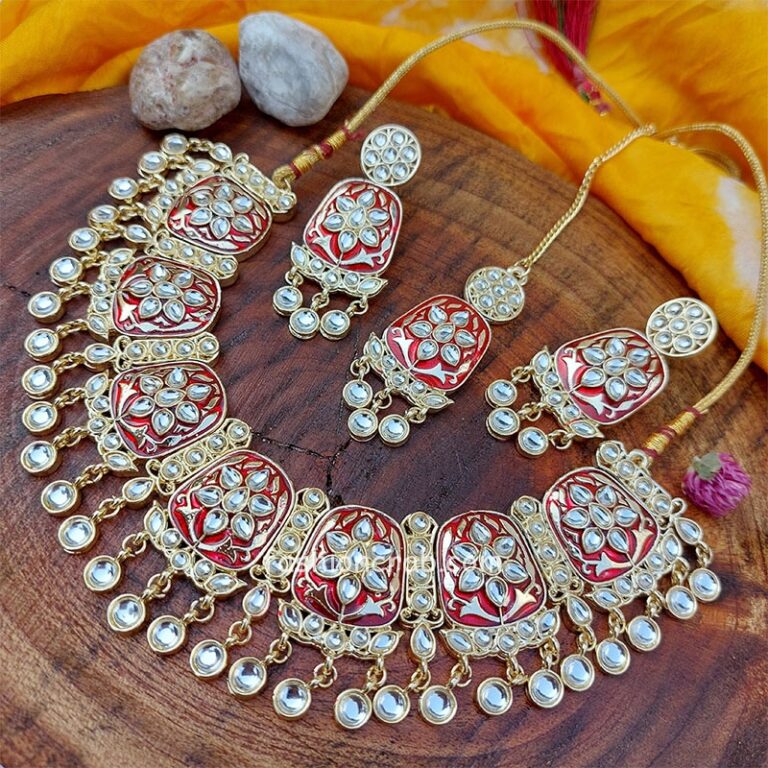 Maroon Meena Work Necklace Set for Women