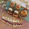 Maroon Pearl Punjabi Choker Necklace Set for Bride