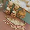 Peach Pearl Punjabi Choker Necklace Set for Bride