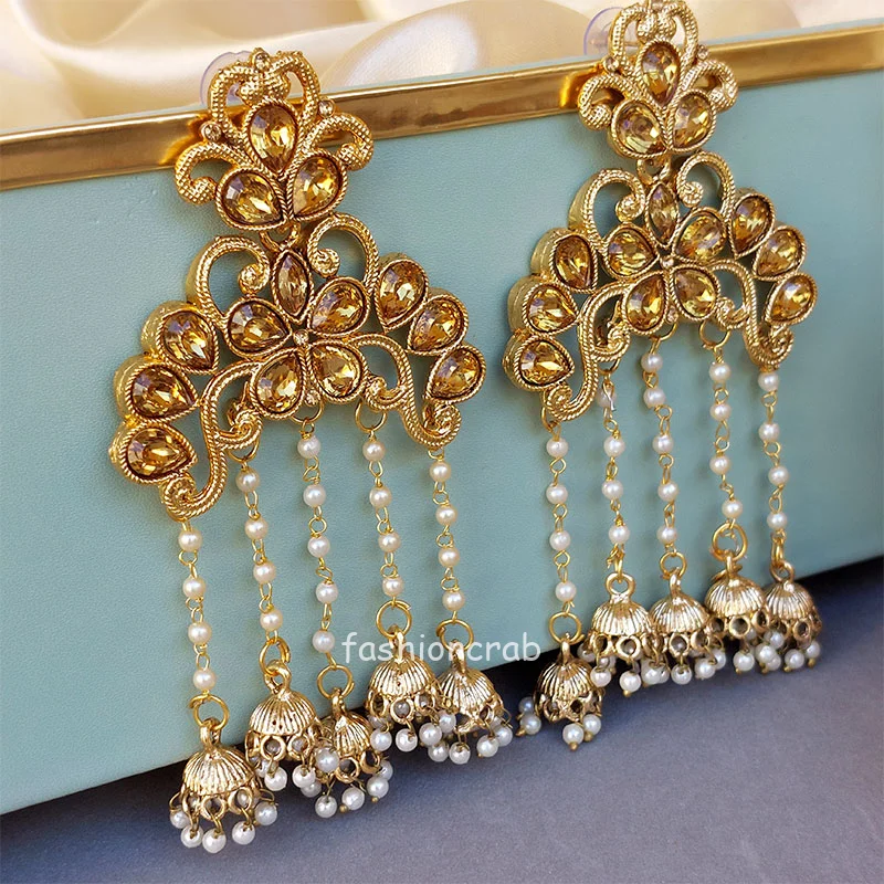 Temple Jhumka with Pearl Drop