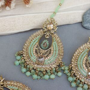 Avika Earring Set and Maangtikka - Green